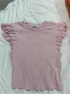 Zara Light Pink cropped ruffle Top